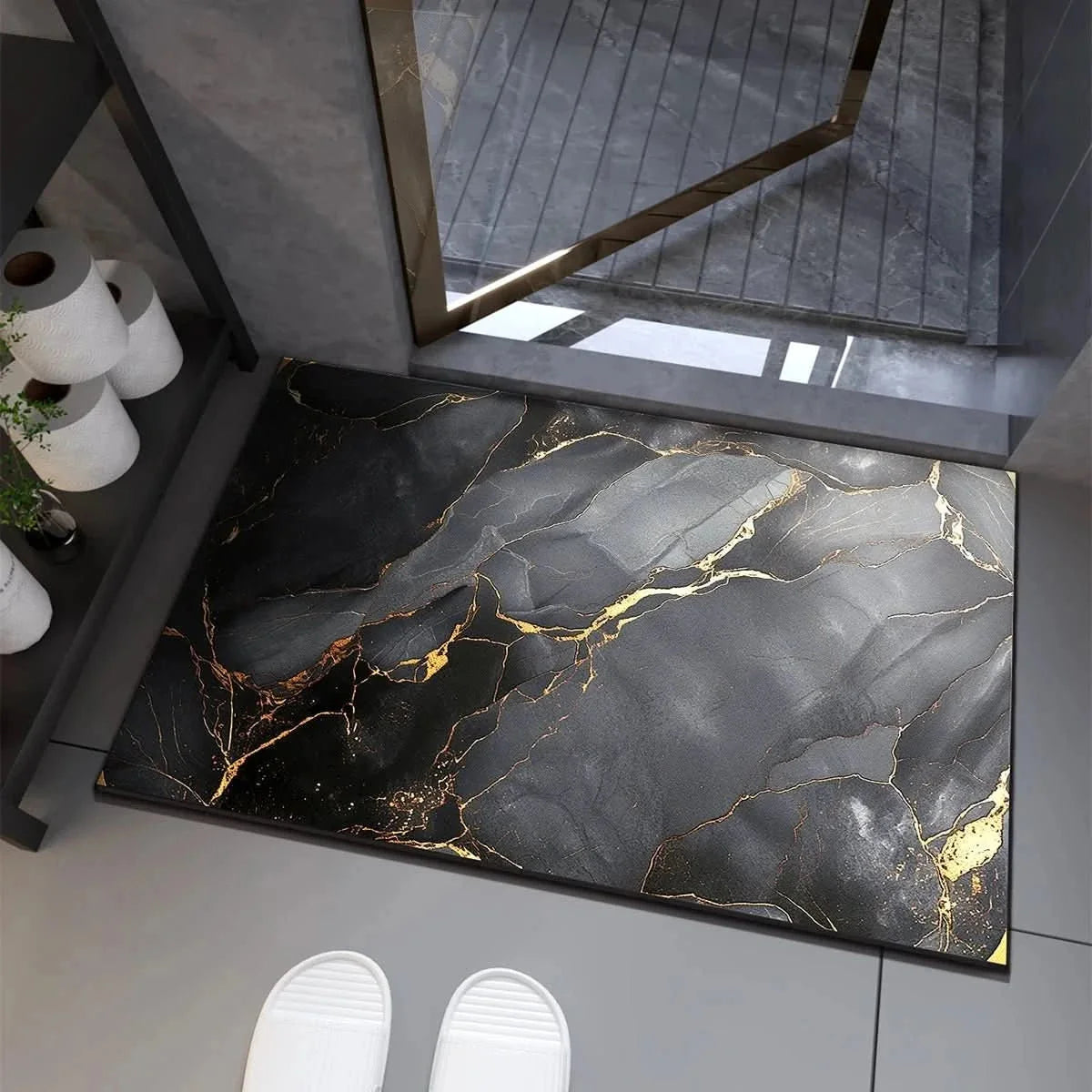 Marble Effect Diatomite Bath Mat, Non-Slip and Quick-Dry