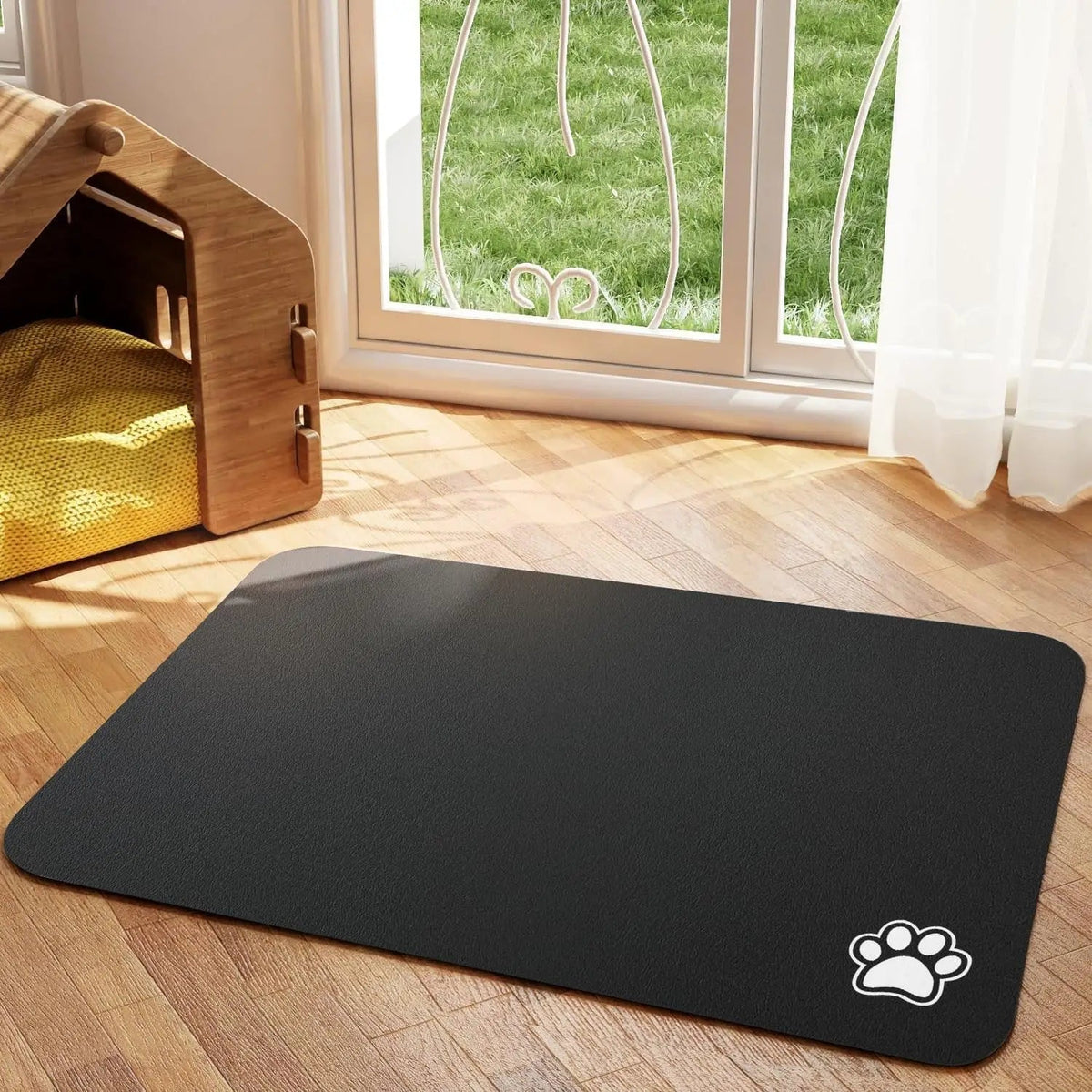 Absorbent Pet Bowl Mat with Paw Motif and Diatomite Layer