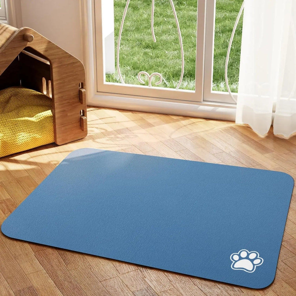 Absorbent Pet Bowl Mat with Paw Motif and Diatomite Layer
