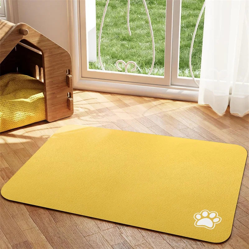 Absorbent Pet Bowl Mat with Paw Motif and Diatomite Layer