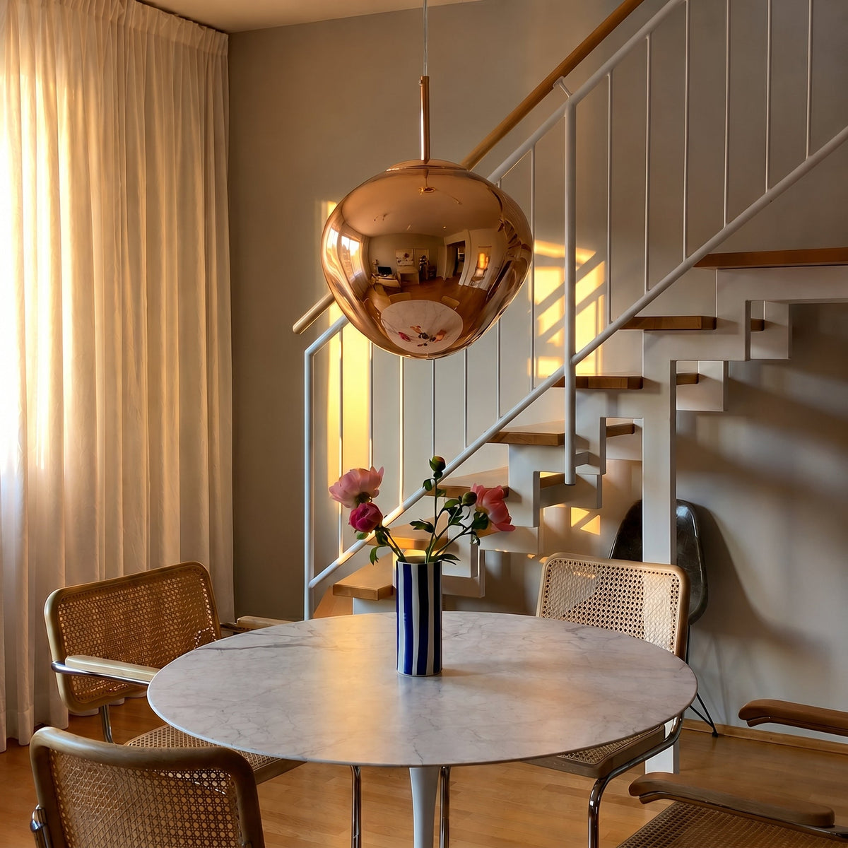 Mirrored Metal Globe Pendant Light, Warm White 3000K LED