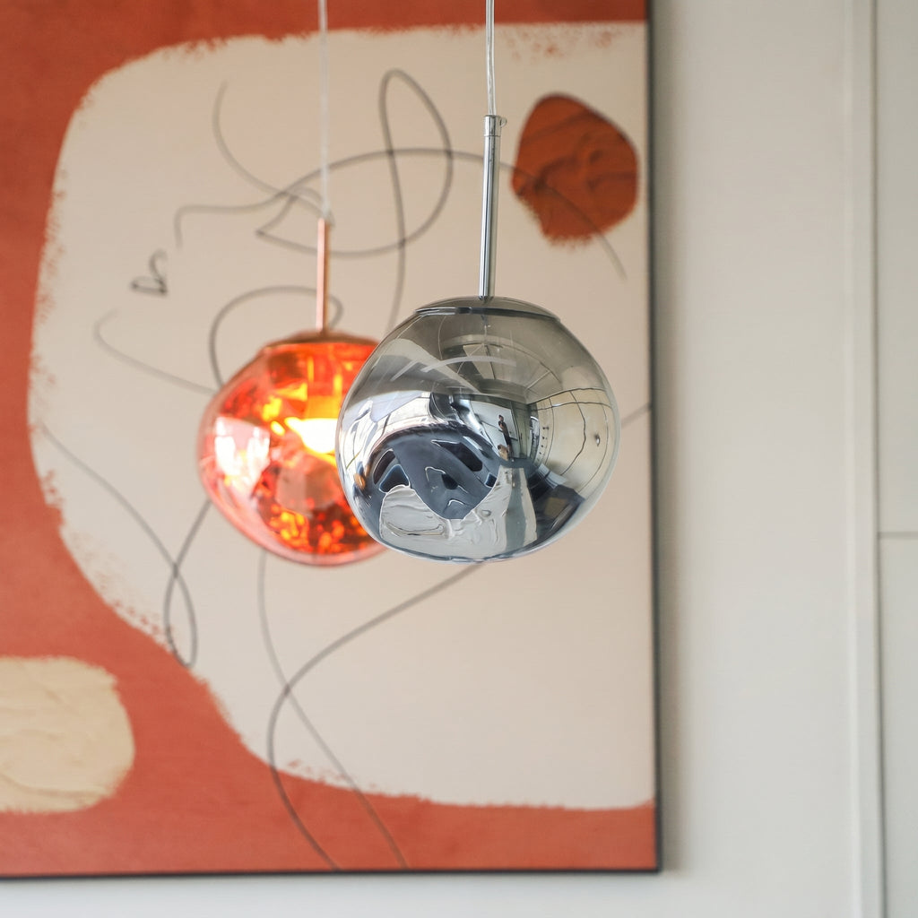 Mirrored Metal Globe Pendant Light, Warm White 3000K LED