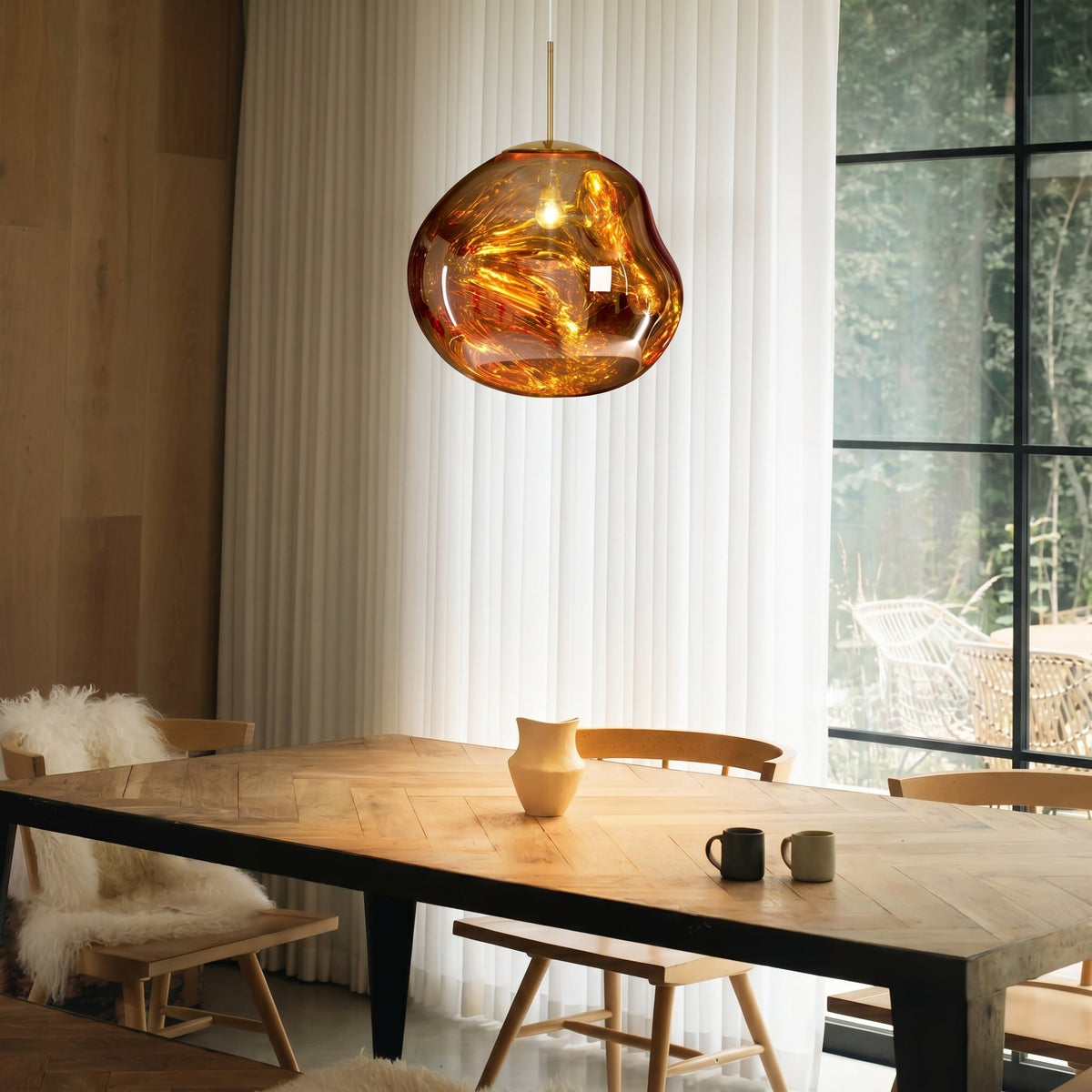 Mirrored Metal Globe Pendant Light, Warm White 3000K LED