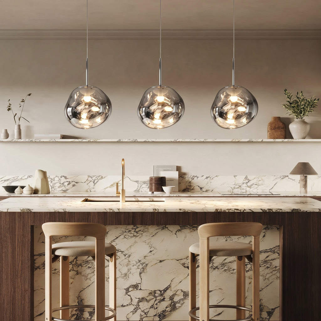 Mirrored Metal Globe Pendant Light, Warm White 3000K LED