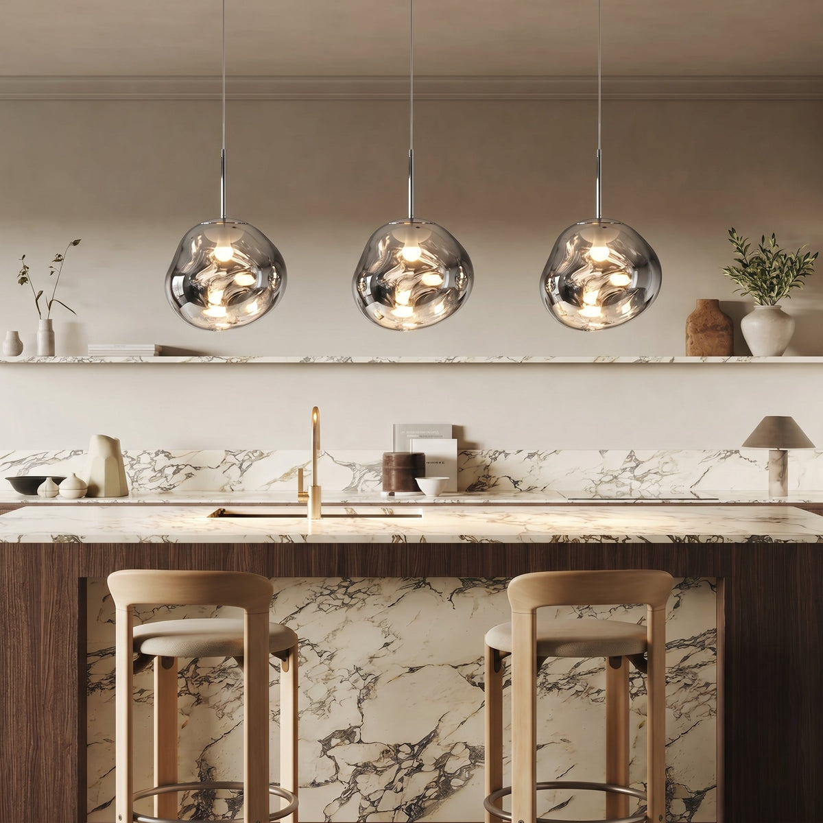 Mirrored Metal Globe Pendant Light, Warm White 3000K LED