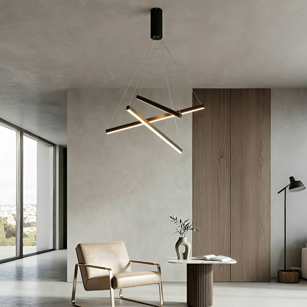 Tiered Black LED Pendant Chandelier, Dimmable with Remote