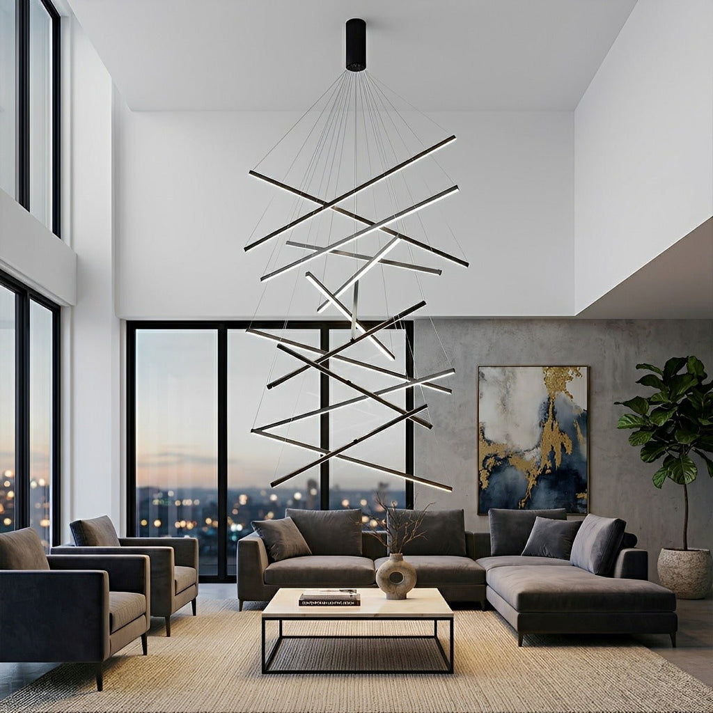 Tiered Black LED Pendant Chandelier, Dimmable with Remote