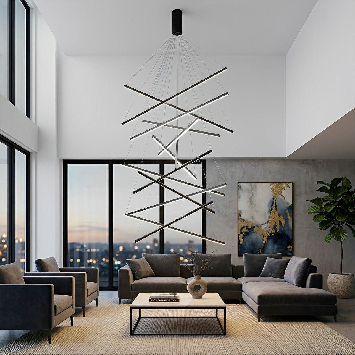 Tiered Black LED Pendant Chandelier, Dimmable with Remote