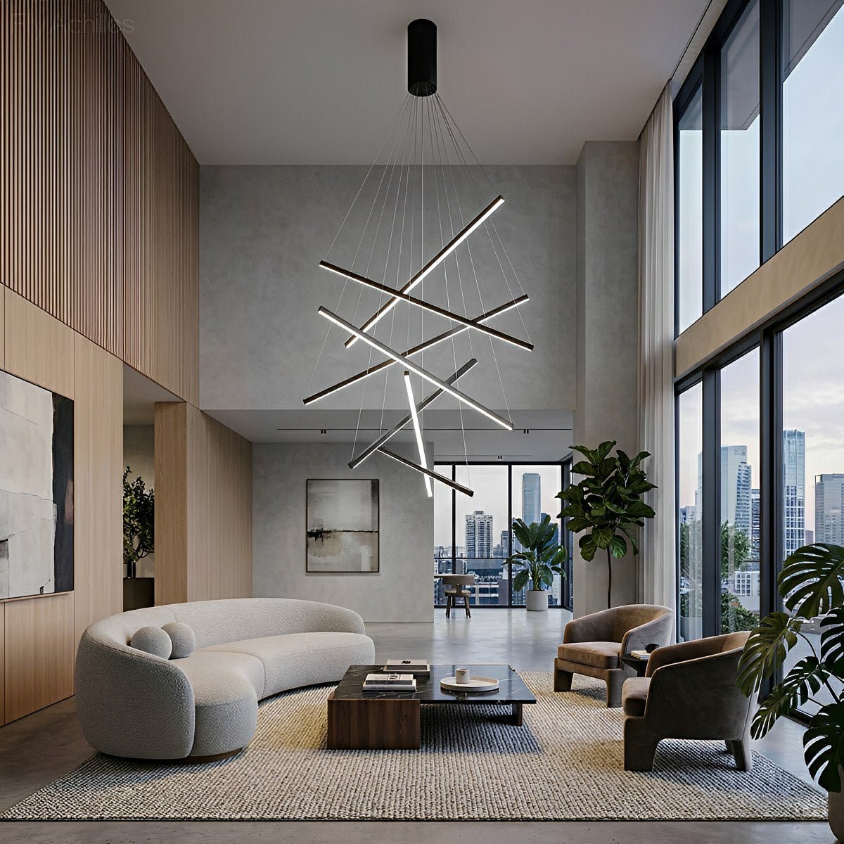 Tiered Black LED Pendant Chandelier, Dimmable with Remote