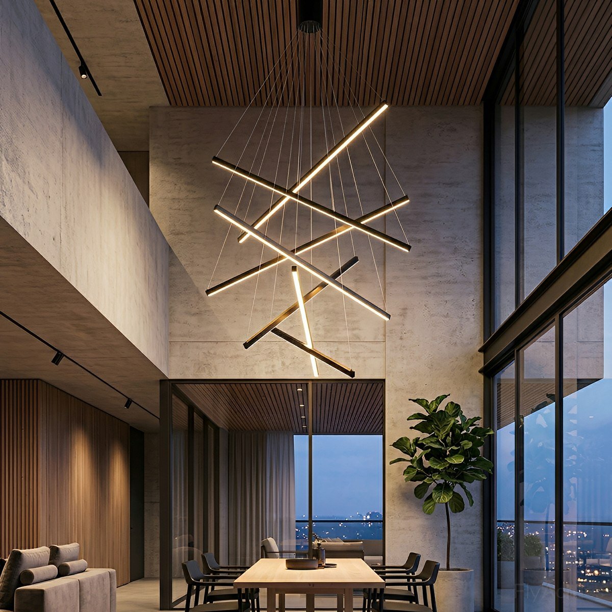 Tiered Black LED Pendant Chandelier, Dimmable with Remote