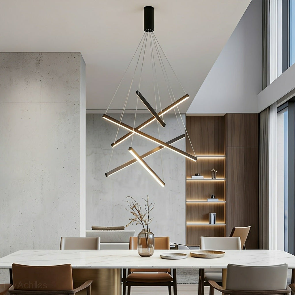 Tiered Black LED Pendant Chandelier, Dimmable with Remote