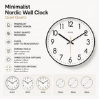 Scandinavian Silent Wall Clock in Black, White or Gold