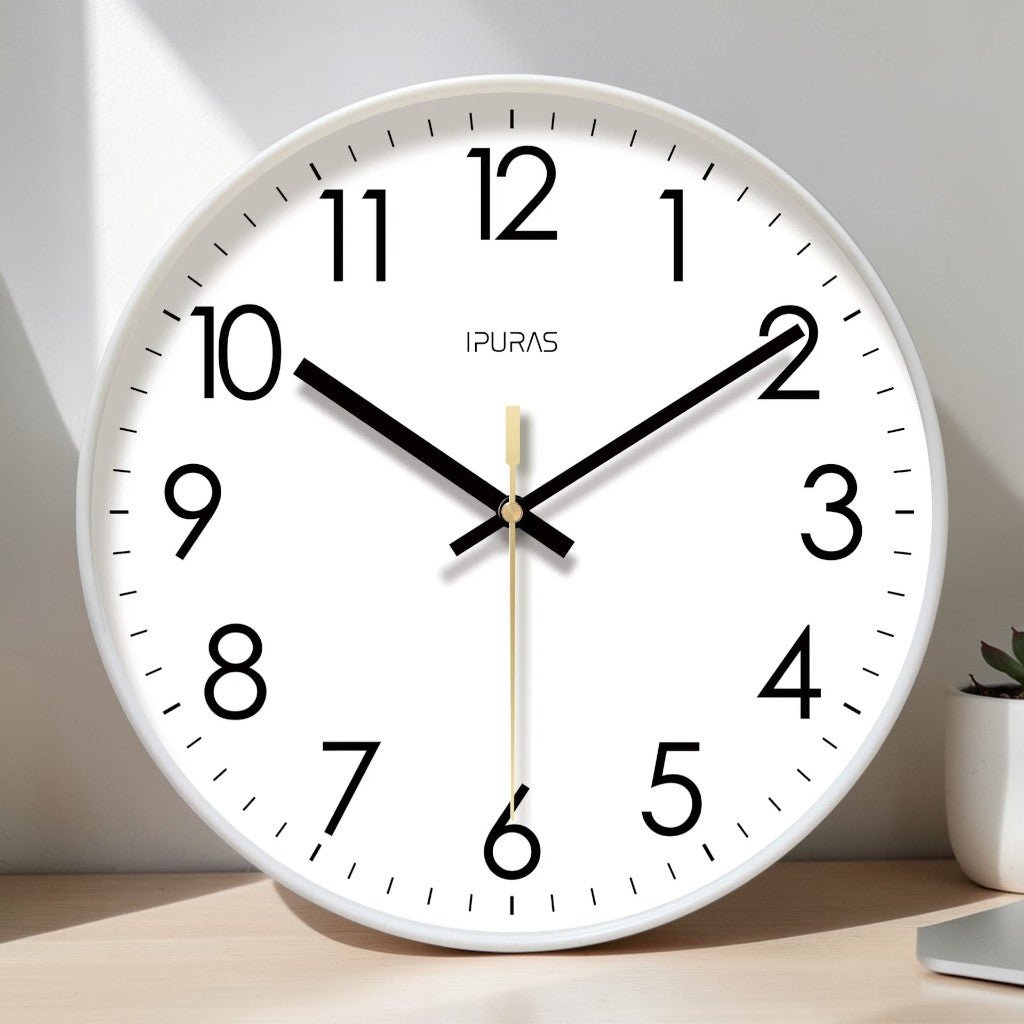 Scandinavian Silent Wall Clock in Black, White or Gold