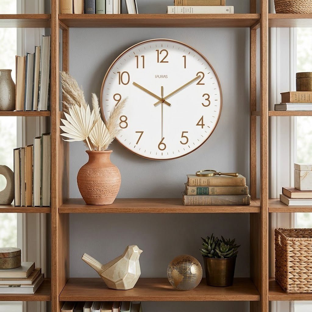 Scandinavian Silent Wall Clock in Black, White or Gold