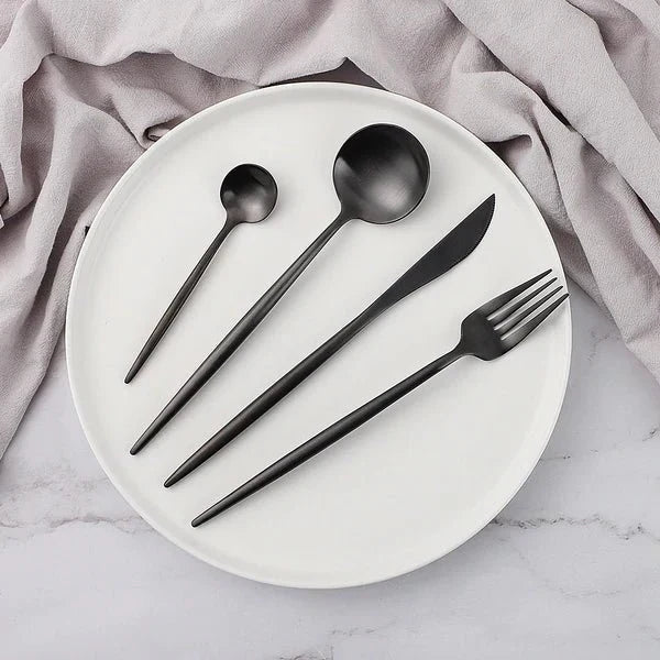 24-Piece Stainless Steel Cutlery Set with Gold Titanium Finish