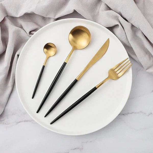24-Piece Stainless Steel Cutlery Set with Gold Titanium Finish