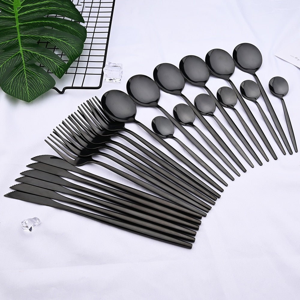 24-Piece Stainless Steel Cutlery Set with Gold Titanium Finish