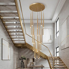 Vertical LED Cascade Chandelier for Stairwells, Black or Gold