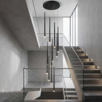 Vertical LED Cascade Chandelier for Stairwells, Black or Gold