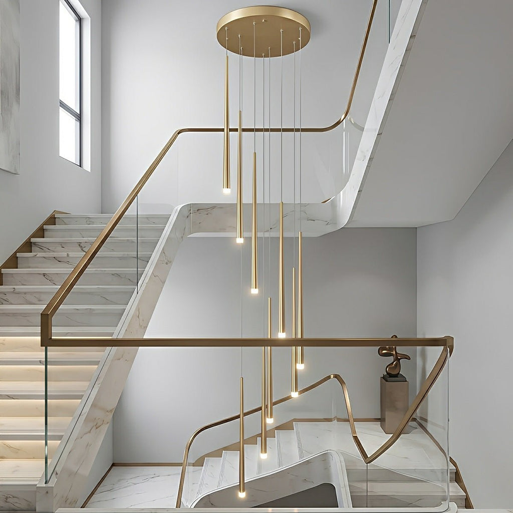 Vertical LED Cascade Chandelier for Stairwells, Black or Gold