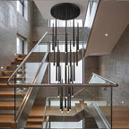 Vertical LED Cascade Chandelier for Stairwells, Black or Gold