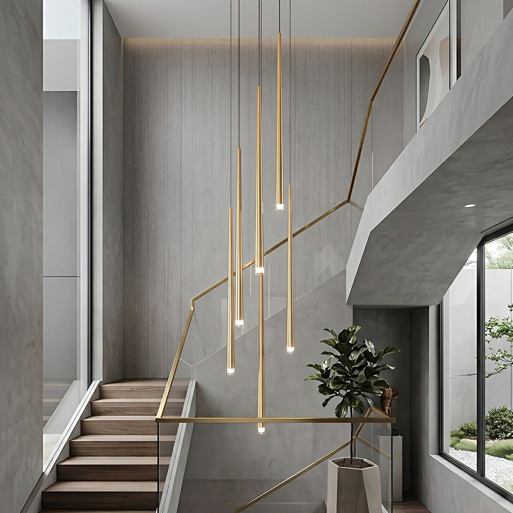 Vertical LED Cascade Chandelier for Stairwells, Black or Gold