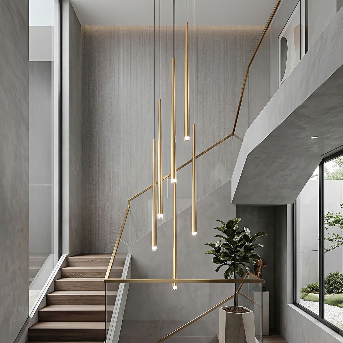 Vertical LED Cascade Chandelier for Stairwells, Black or Gold