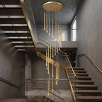 Vertical LED Cascade Chandelier for Stairwells, Black or Gold