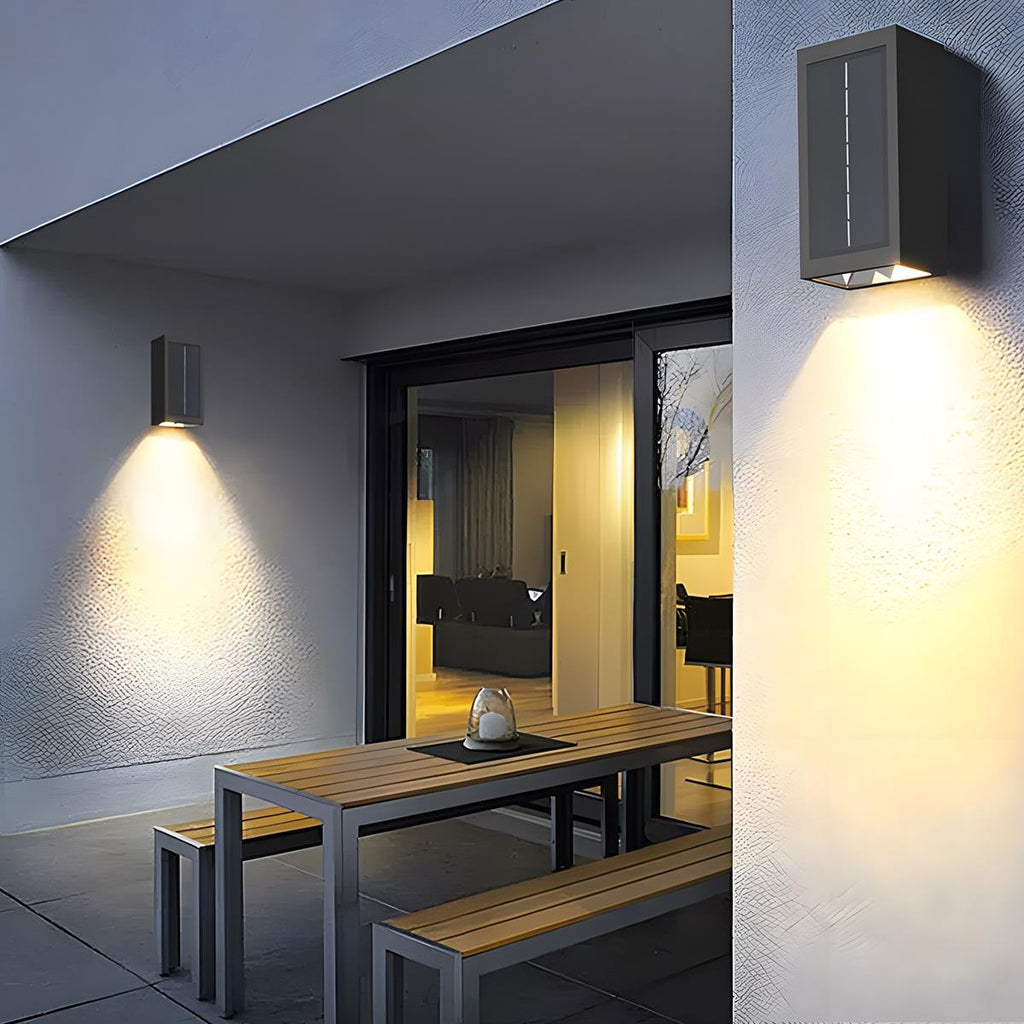 Solar Up and Down Outdoor Wall Light, Black Aluminium, IP65