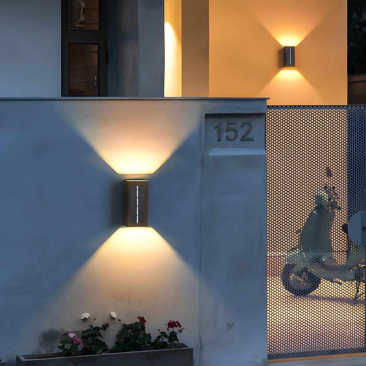Solar Up and Down Outdoor Wall Light, Black Aluminium, IP65