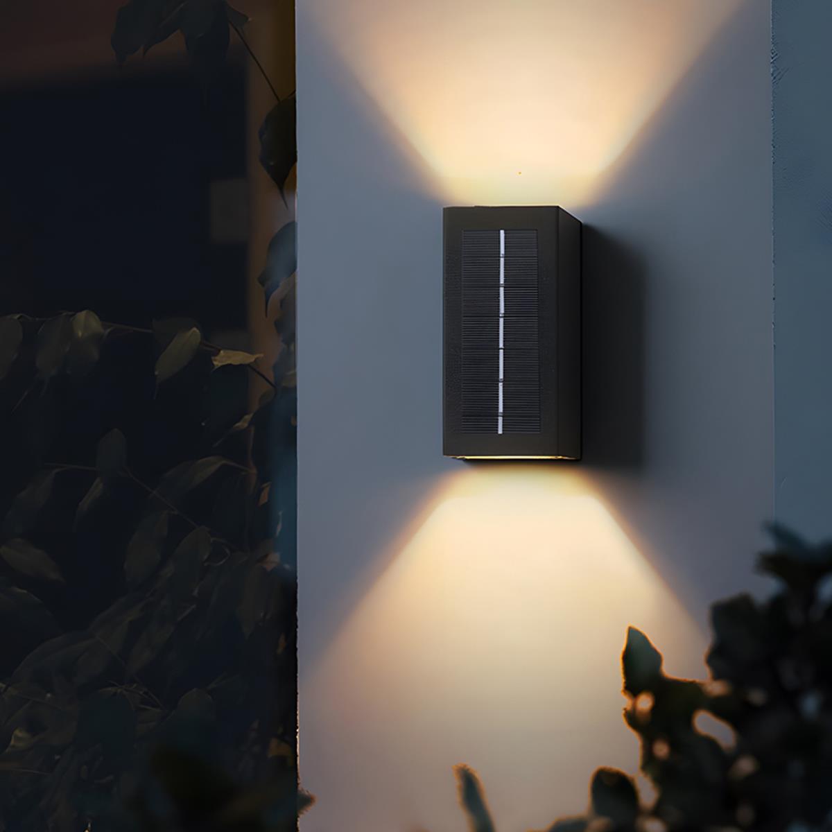 Solar Up and Down Outdoor Wall Light, Black Aluminium, IP65