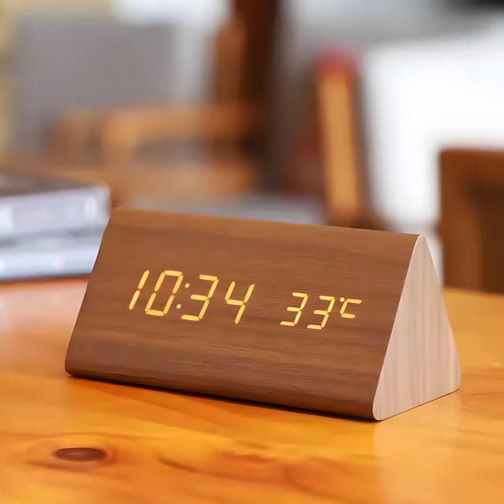 Wooden Digital LED Clock, Dimmable Display, USB Powered