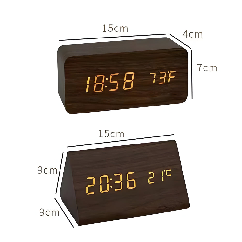 Wooden Digital LED Clock, Dimmable Display, USB Powered
