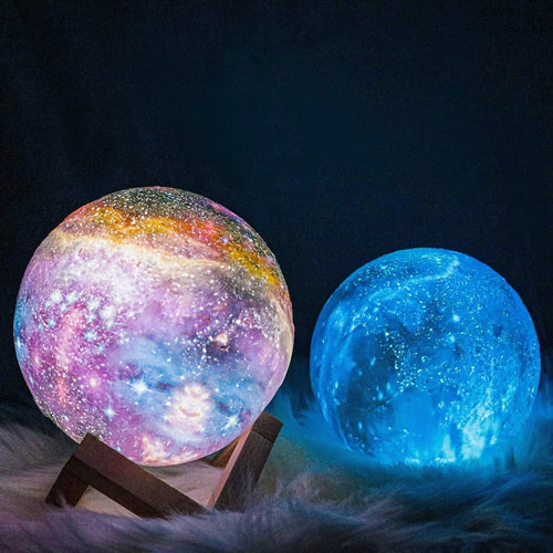 3D Moon Lamp with Wooden Stand, 16 Colours, Cordless