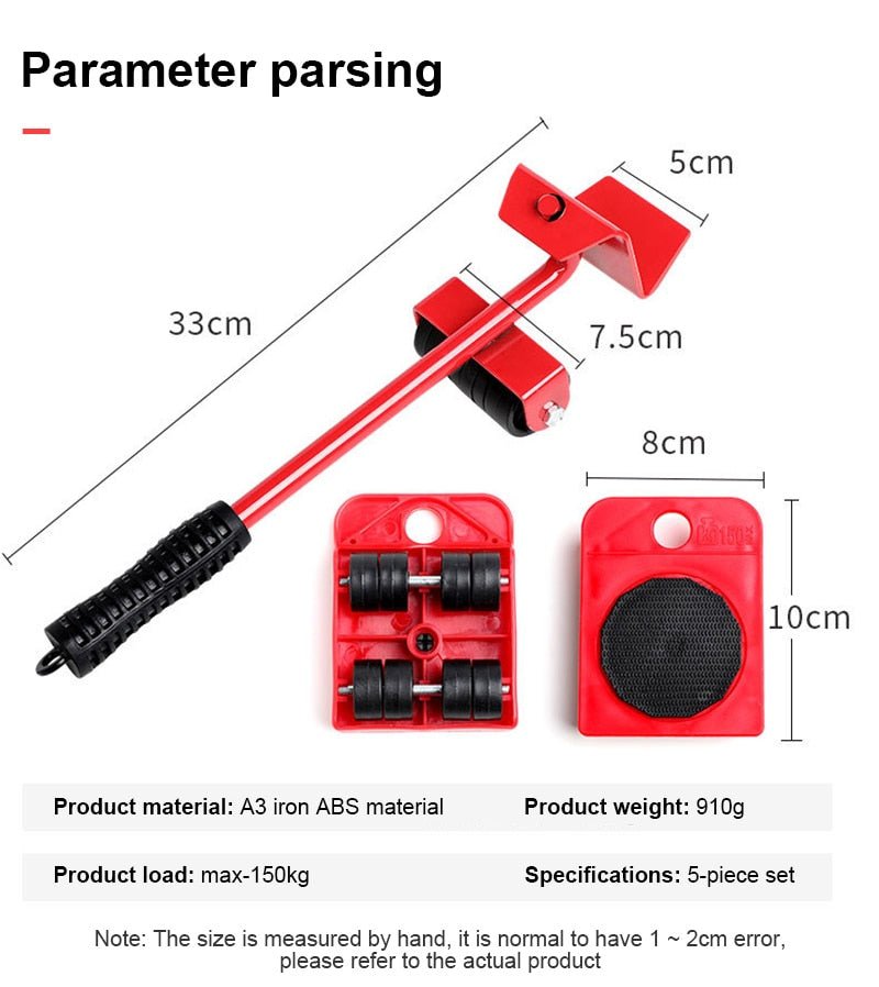 Furniture Mover Set with Lifting Bar, 4 Dollies up to 200 kg