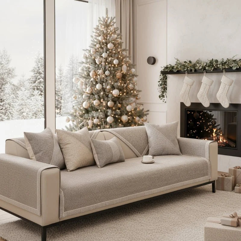 All-Season Woven Sofa Cover with Non-Slip Backing