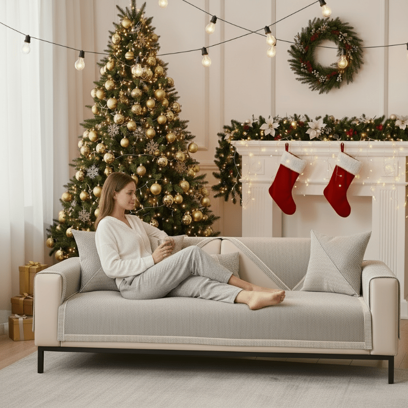 All-Season Woven Sofa Cover with Non-Slip Backing