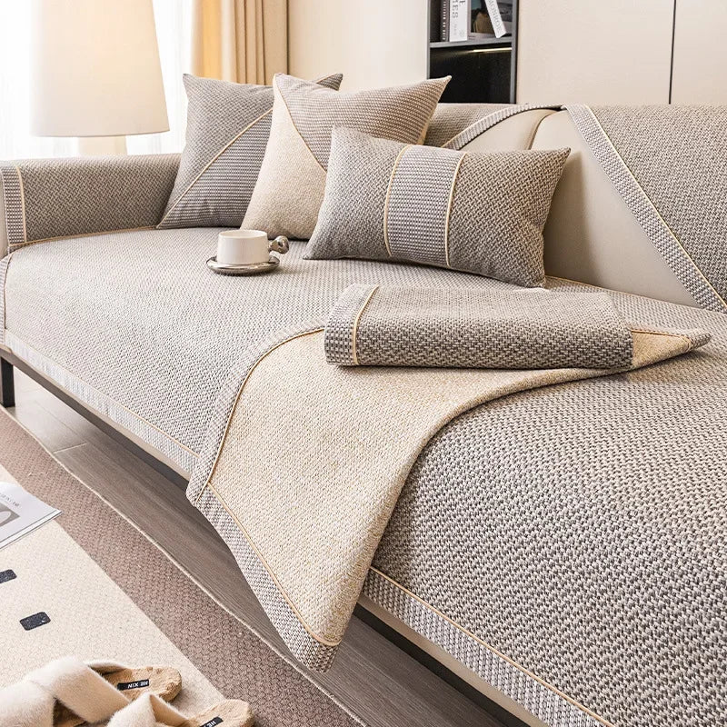 All-Season Woven Sofa Cover with Non-Slip Backing