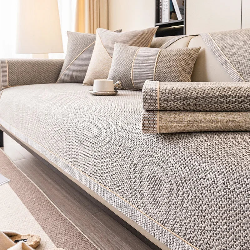 All-Season Woven Sofa Cover with Non-Slip Backing