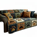 Quilted Non-Slip Sofa Cover with Paw Print Patchwork