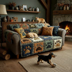 Quilted Non-Slip Sofa Cover with Paw Print Patchwork