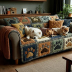 Quilted Non-Slip Sofa Cover with Paw Print Patchwork