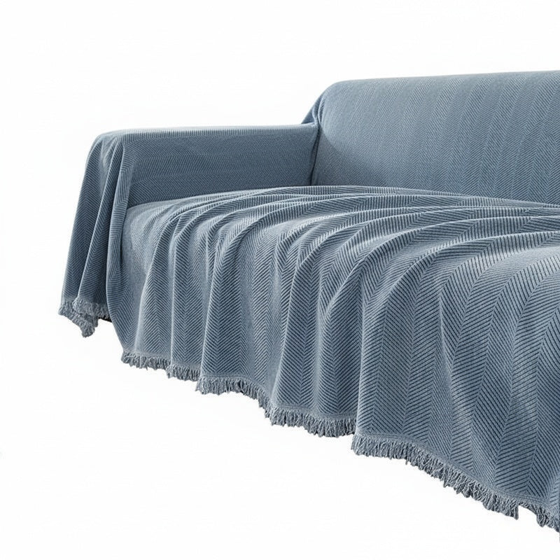 Chenille Herringbone Sofa Throw with Tassel Edging