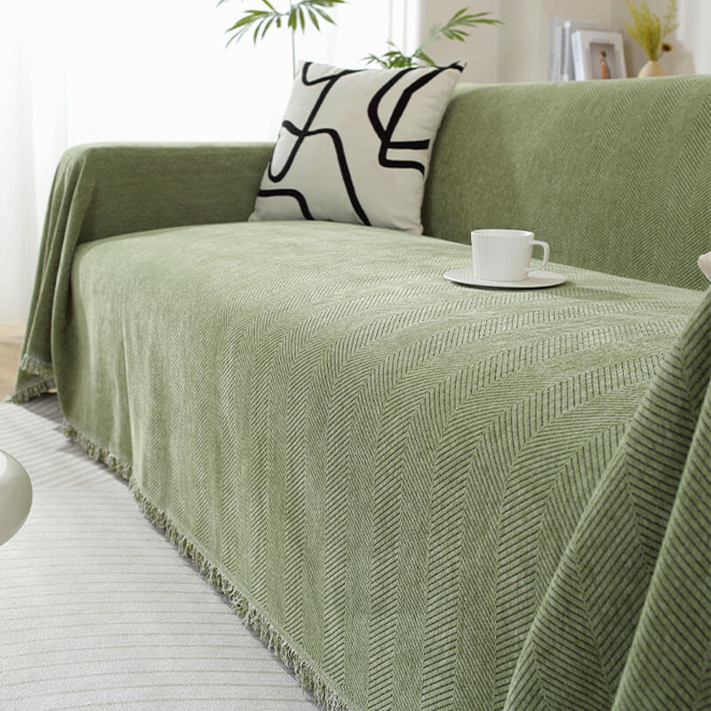 Chenille Herringbone Sofa Throw with Tassel Edging
