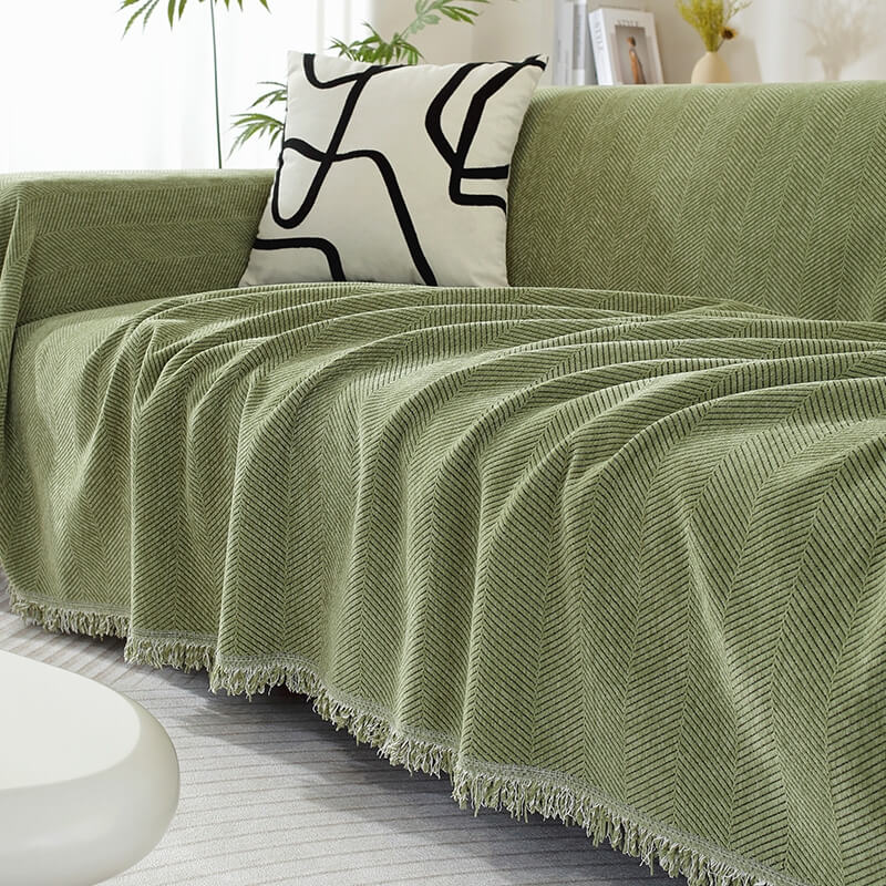 Sofa narzutka z chenille rybia koszyczka z brzegiem z frędzli