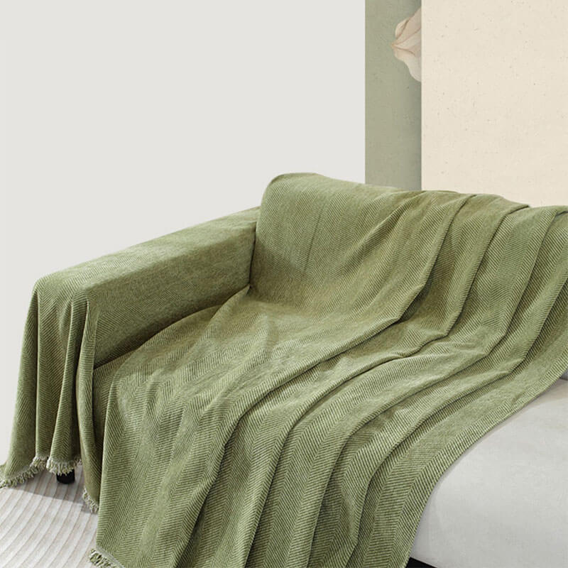 Chenille Herringbone Sofa Throw with Tassel Edging