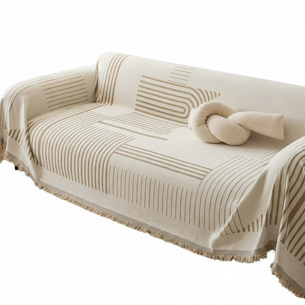 Geometric Patterned Sofa Throw with Tassel Edges