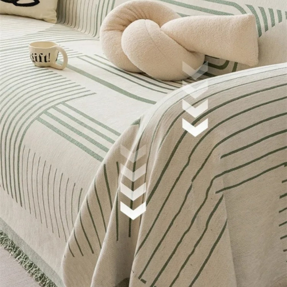 Geometric Patterned Sofa Throw with Tassel Edges