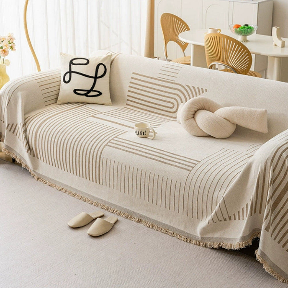 Geometric Patterned Sofa Throw with Tassel Edges