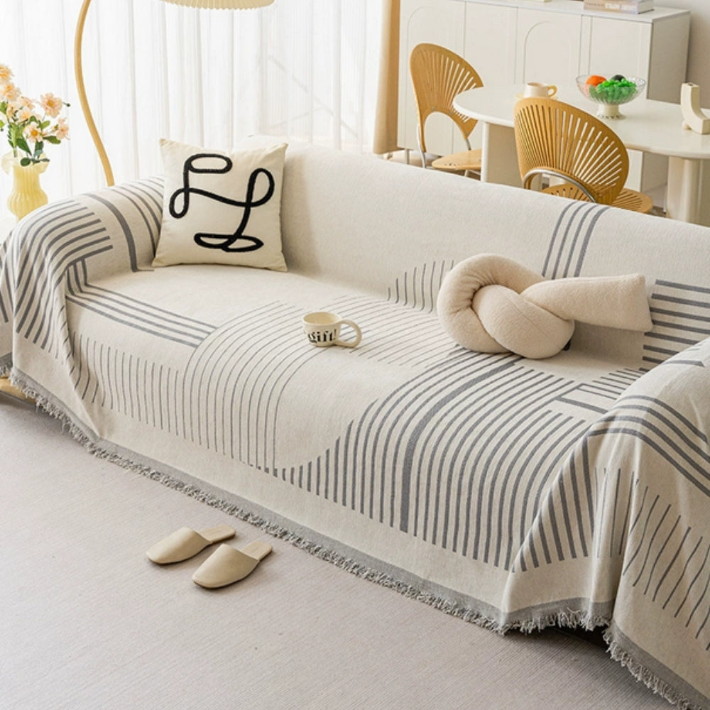 Geometric Patterned Sofa Throw with Tassel Edges